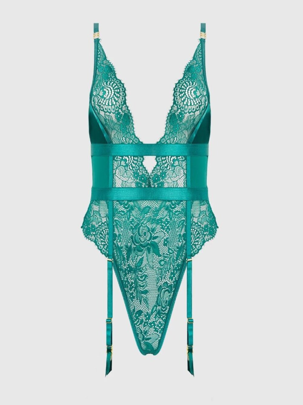 NWT HELENA LACE & SATIN Feel WIRELESS & OPEN BACK TEDDY SZ 1X/2X Emerald